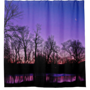 Neon Art Sunrise Lake Reflection Shower Curtain