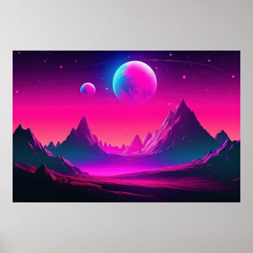 Neon Ascent Synthwave in the Mountains Poster