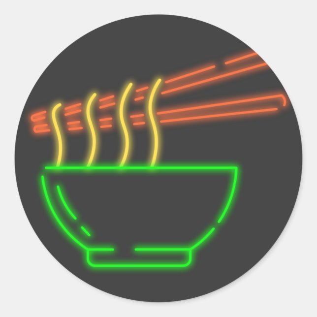Neon Asian Noodle Bowl  Classic Round Sticker (Front)