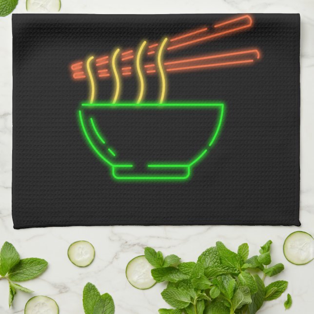 Neon Asian Noodle Bowl   Kitchen Towel (Folded)