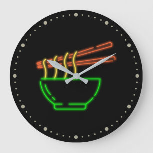 Neon Asian Noodle Bowl   Large Clock
