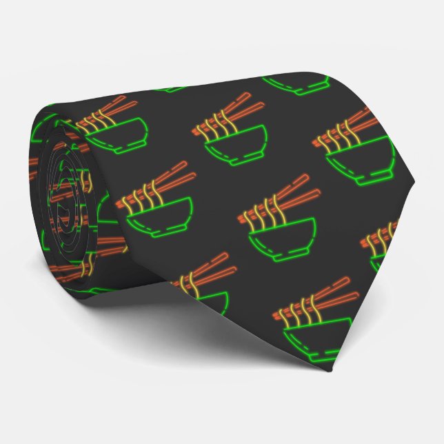 Neon Asian Noodle Bowl  Neck Tie (Rolled)