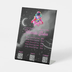 Neon Astronaut Outer Space Pink Tarot Price List Pedestal Sign