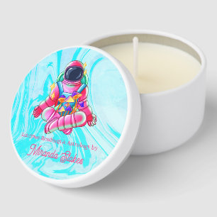 Neon Astronaut Outer Space Pink Teal Tarot Mini Candle Favors