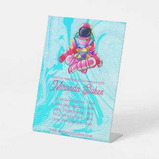 Neon Astronaut Space Pink & Blue Tarot Price List Pedestal Sign