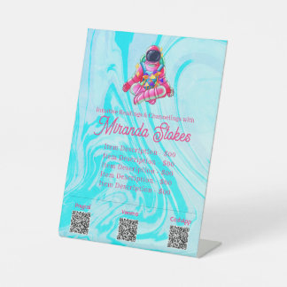 Neon Astronaut Space Pink & Blue Tarot Price List Pedestal Sign