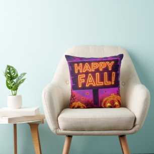 Neon Autumn Mug – Happy Fall Leaves Throw Pillow