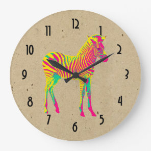 Neon Baby Zebra Psychedelic Pink Yellow & Green Large Clock