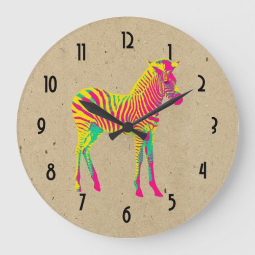 Neon Baby Zebra Psychedelic Pink Yellow  Green Large Clock