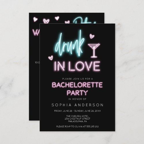 Neon Bachelorette Party Invitation Itinerary