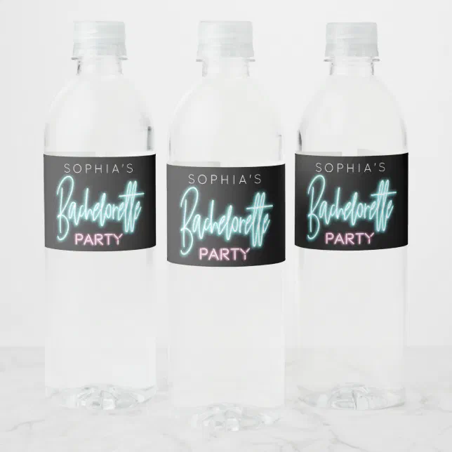 Neon Bachelorette Water Bottle Labels | Zazzle