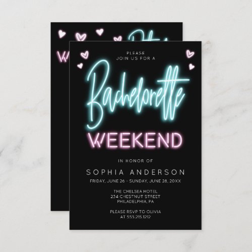Neon Bachelorette Weekend Invitation Itinerary