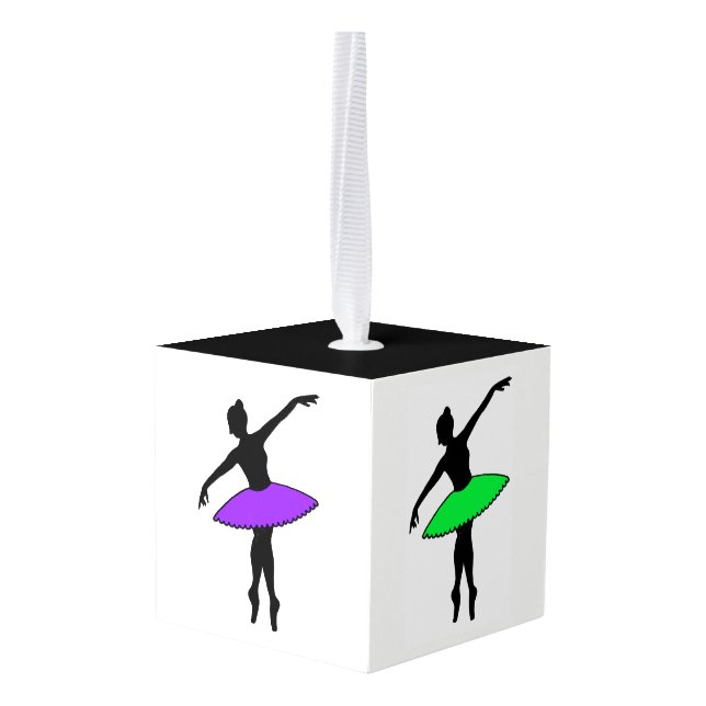 Neon Ballerina Ballet Tutu Dance Teacher Pointe Cube Ornament (Back Angled)