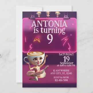 Neon Ballerina Birthday Party Invitation