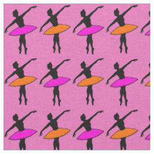 Neon Ballerinas Pink Orange Pointe Ballet Dance Fabric