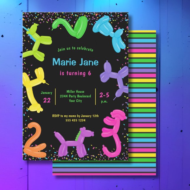 Neon balloons, animals balloons Invitation (Creator Uploaded)