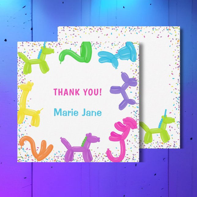 Neon balloons, animals balloons thank you card (Creator Uploaded)