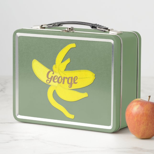 Neon bananas yellow and tan baby bodysuit metal lunch box (In Situ)
