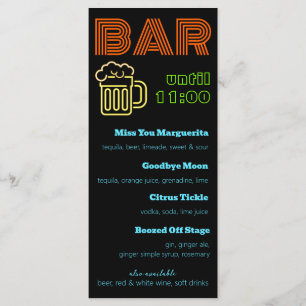 Neon Bar Sign Drinks Menu