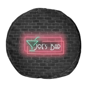 Neon Bar Sign on Brick Pouf