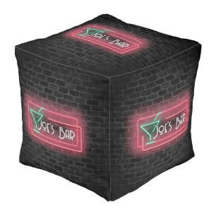 Neon Bar Sign on Brick Pouf