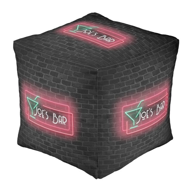 Neon Bar Sign on Brick Pouf (Angled Front)