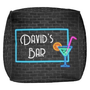 Neon Bar Sign On Brick Pouf