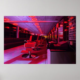 Neon barbershop digital painting print