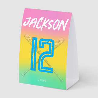 Neon Baseball Colorful Sport Birthday Party Custom Paper Table Tent