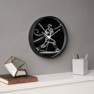 Neon Baseball Player  Clock