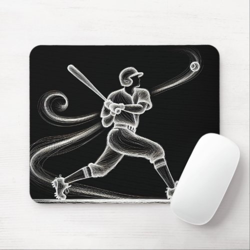 Neon Baseball Player Swinging A Bat Mouse Pad