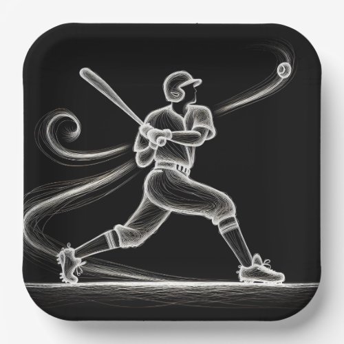 Neon Baseball Player Swinging A Bat Paper Plates