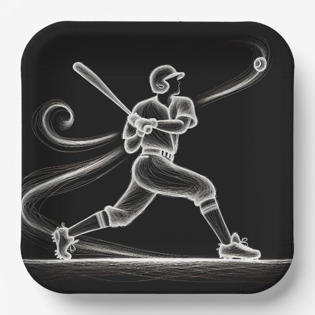 Neon Baseball Player Swinging A Bat Paper Plates (Front)