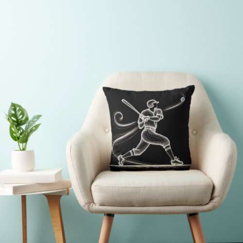 Neon Baseball Player Swinging A Bat Throw Pillow