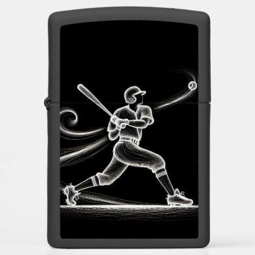 Neon Baseball Player Swinging A Bat Zippo Lighter