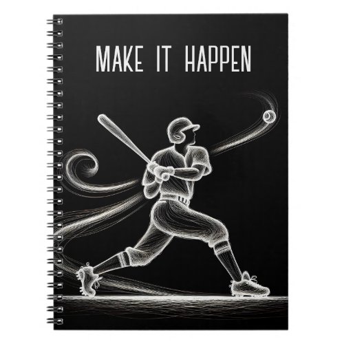 Neon Baseball Player With Quote Notebook