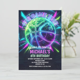 Neon Basketball Birthday Invitation