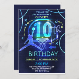 Neon Basketball Birthday Invitation