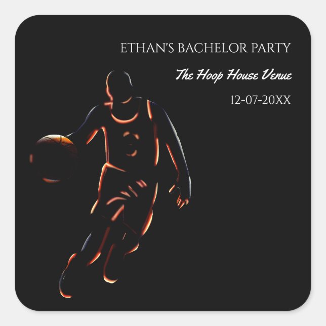 Neon Basketball Champ Bachelor Birthday Party Spor Square Sticker (Front)