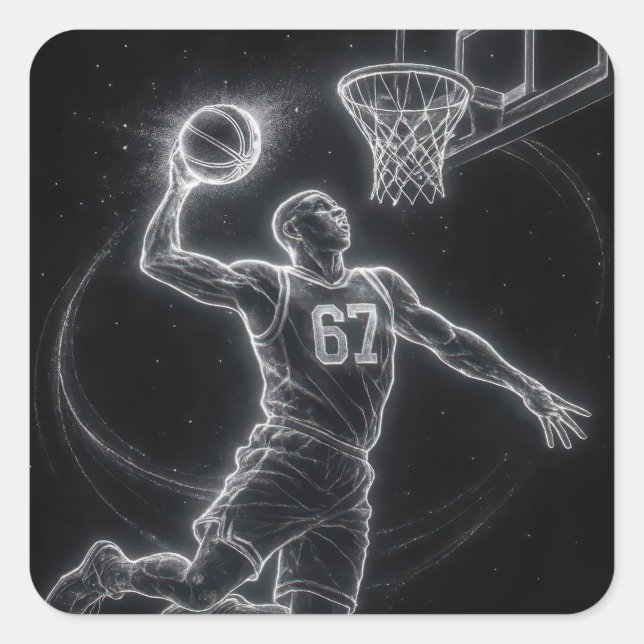 Neon Basketball Player Number 67 Square Sticker (Front)