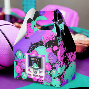 Neon Basketball Sneakers & Paint Splatter Birthday Favor Boxes