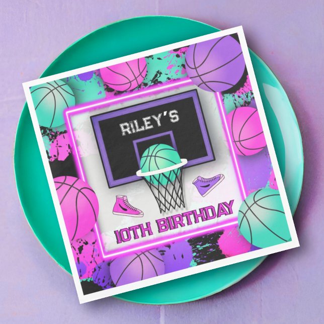 Neon Basketball Sneakers & Paint Splatter Birthday Napkins (Creator Uploaded)