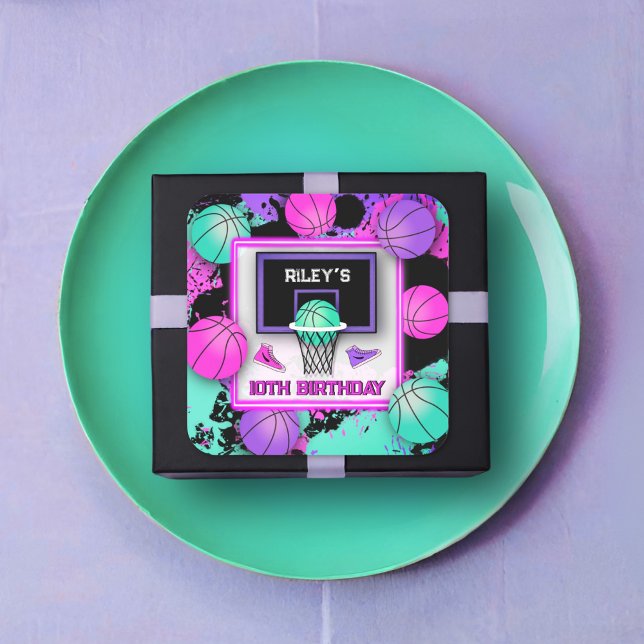 Neon Basketball Sneakers & Paint Splatter Birthday Square Sticker (Creator Uploaded)