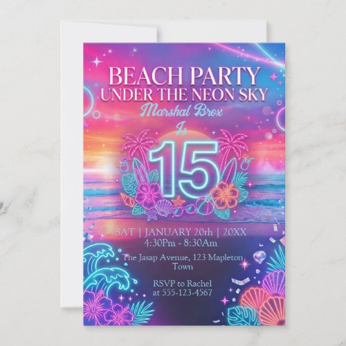 Neon Beach Party 15th Birthday  Invitation