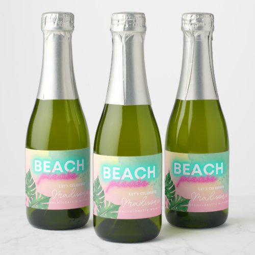 Neon Beach Please Bachelorette Tropical Gradient Sparkling Wine Label