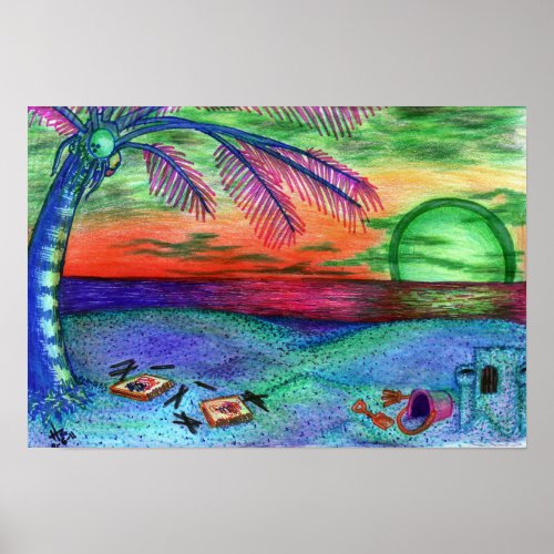 Neon Beach Psychedelic 11x13 Wall Poster