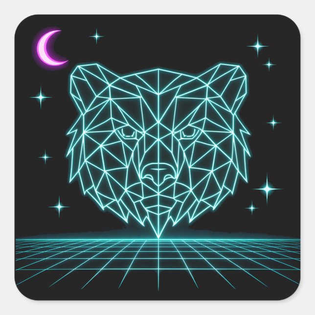 Neon Bear Synthwave - Retro Forest Beast Square Sticker (Front)