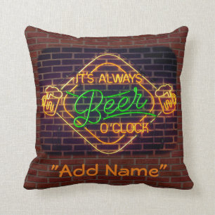 Neon Beer Bar Sign Decorative Throw Pillow Mancave