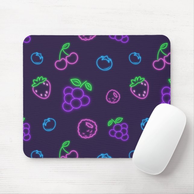Neon Berry Pattern Mouse Pad (With Mouse)