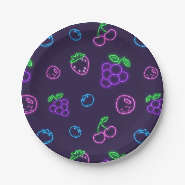 Neon Berry Pattern Paper Plates (Front)